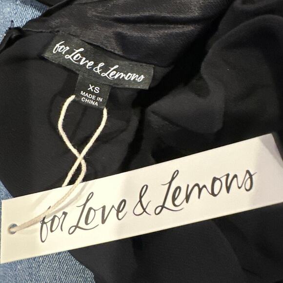 For Love & Lemons Willow Mesh Statement Sleeve Draped Mini Dress Black NWT XS - Picture 9 of 9